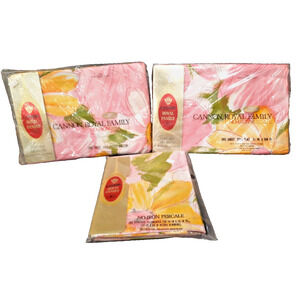 Vtg Full Flat Fitted Bed Sheet Set Bright Groovy Florals 1960s 1970s Flowers